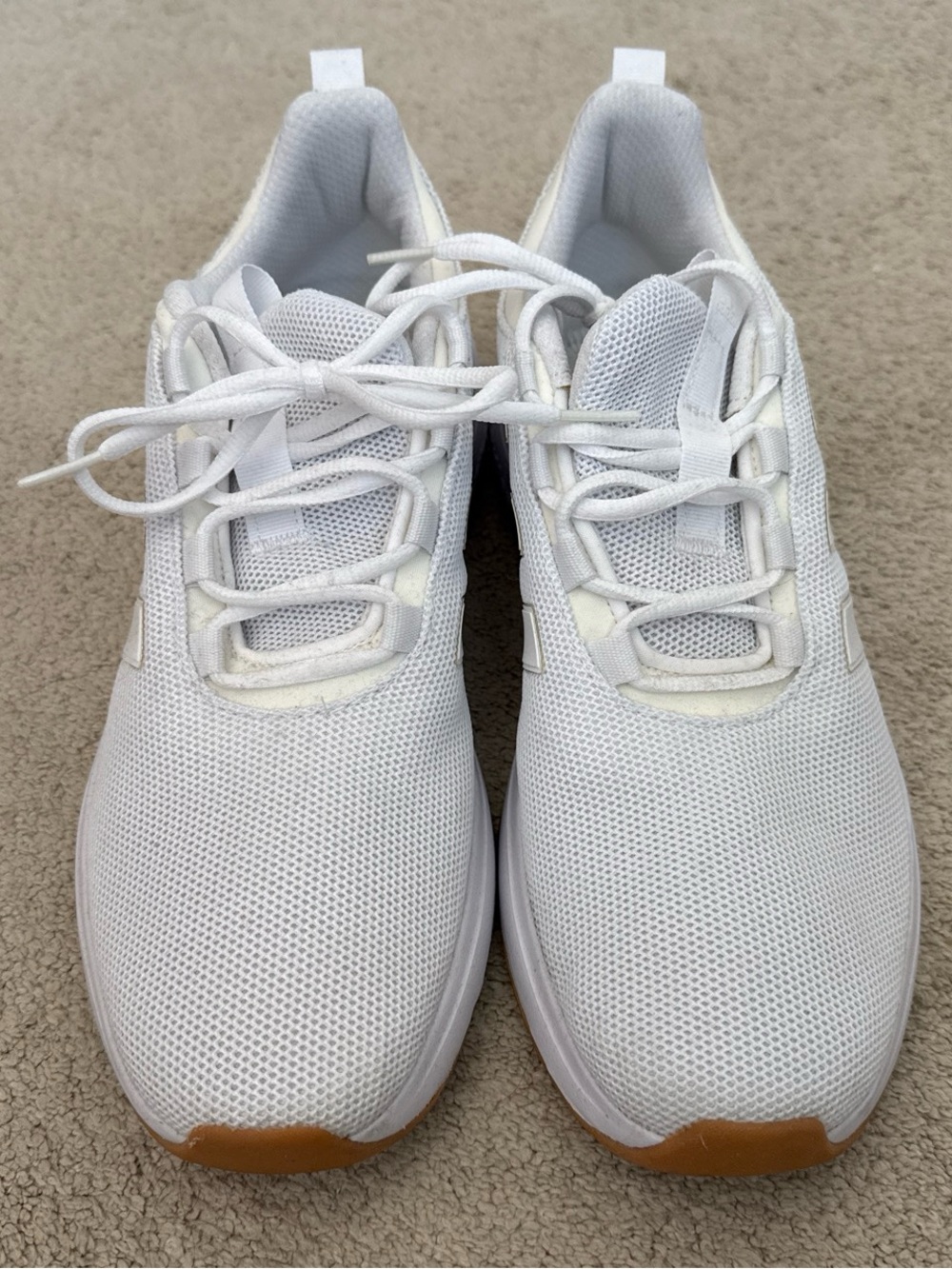 adidas All-White Mesh Running Sneakers with Gum Accents